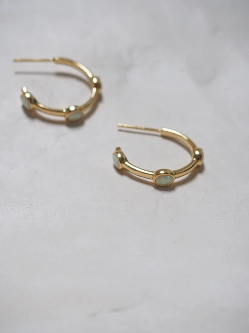 Opal hoops earrings